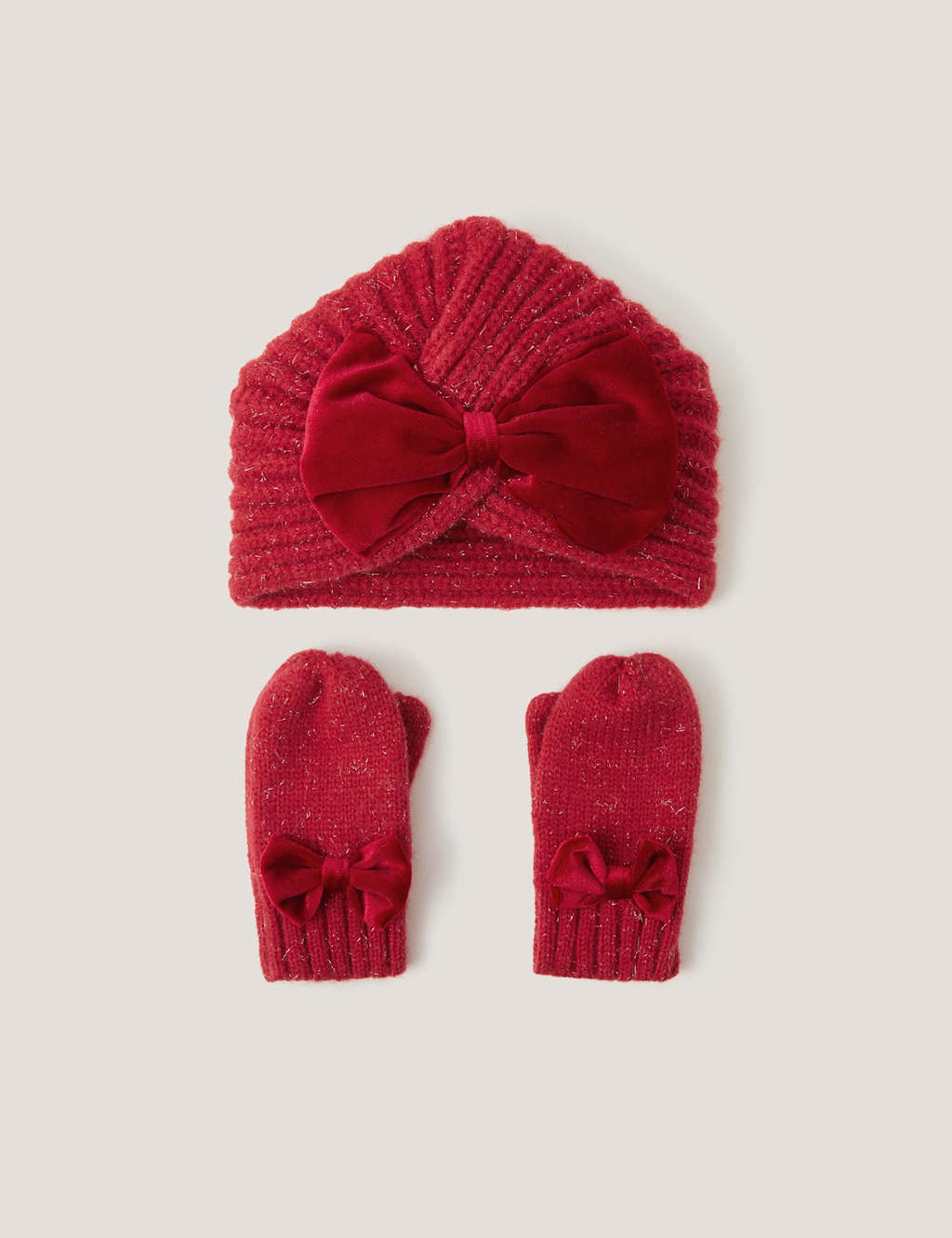 Monsoon Bow Hat and Mitten Set (0-3 Yrs) Red