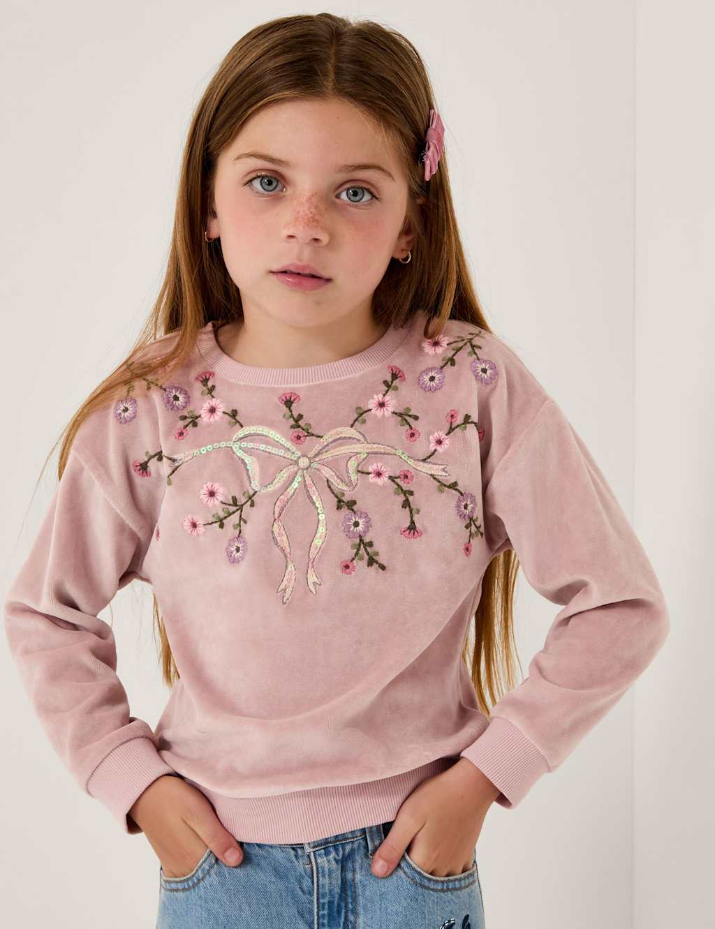 Monsoon Cotton Rich Sequin Bow Sweatshirt (2-15 Yrs) Purple Mix