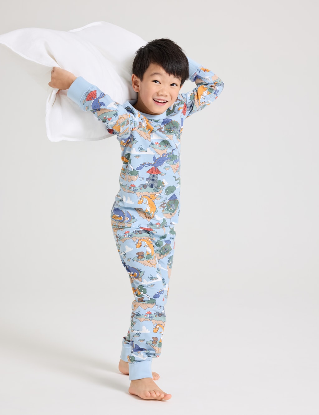 Polarn O. Pyret Boys Cotton Rich Dragon Print Pyjamas (1-10 Yrs) - 8-10Y - Blue Mix, Blue Mix