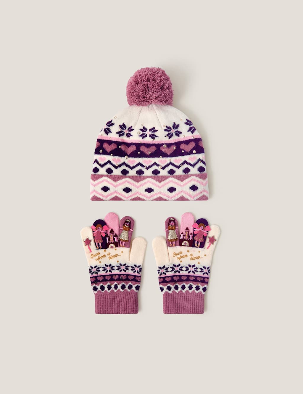 Monsoon Kids' Fair Isle Princess Hat & Glove Set Pink