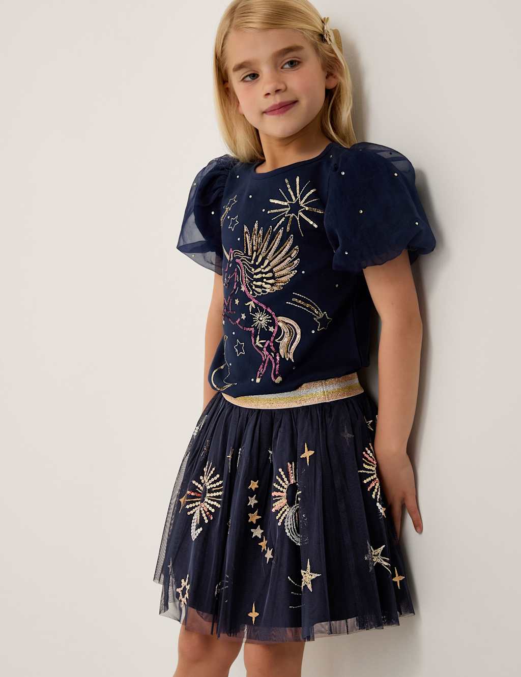 Monsoon Moon and Stars Embellished Mesh Skirt (3-13 Yrs) Navy Mix