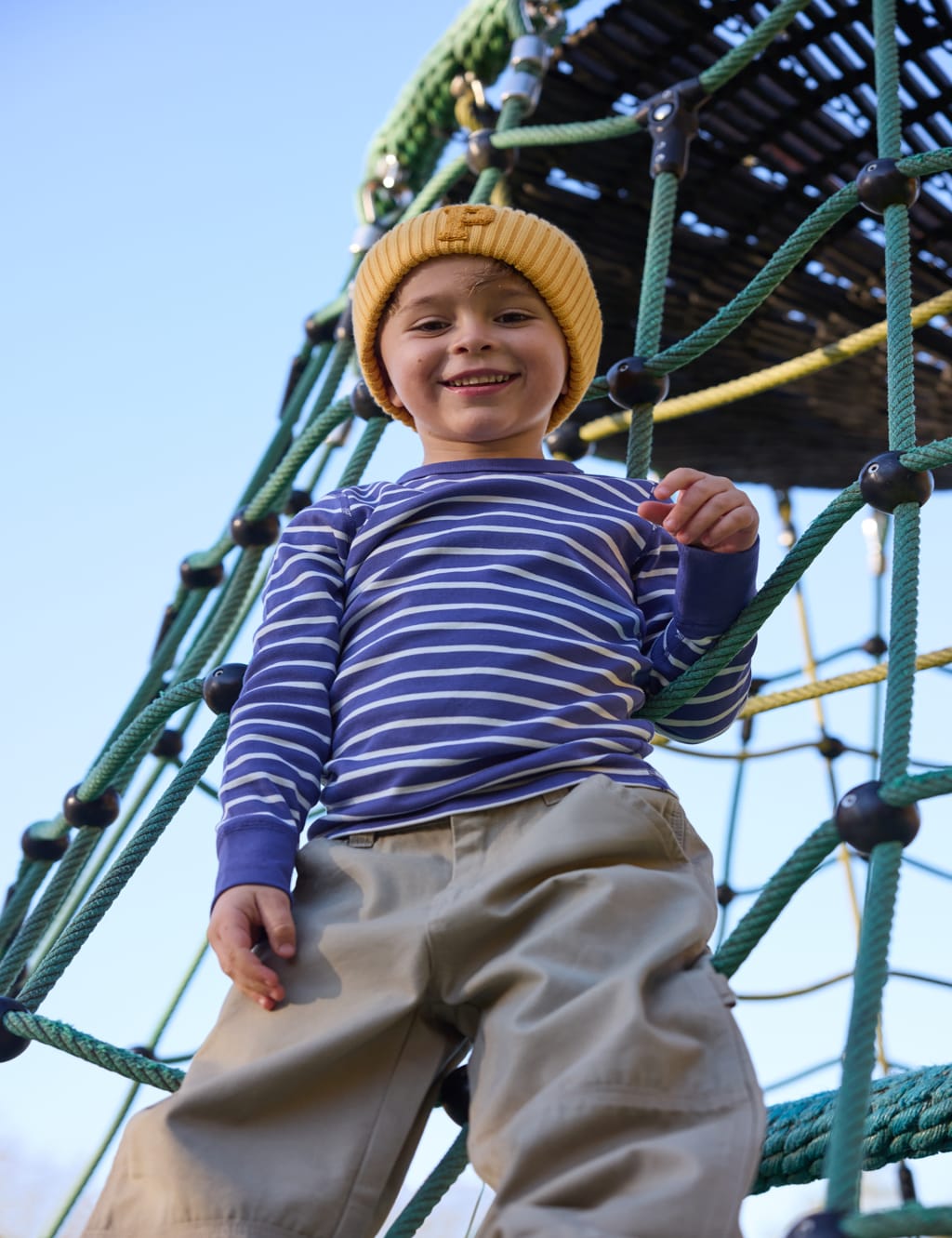 Polarn O. Pyret Boys Pure Cotton Striped Top (1-10 Yrs) - 12-18 - Blue Mix, Blue Mix