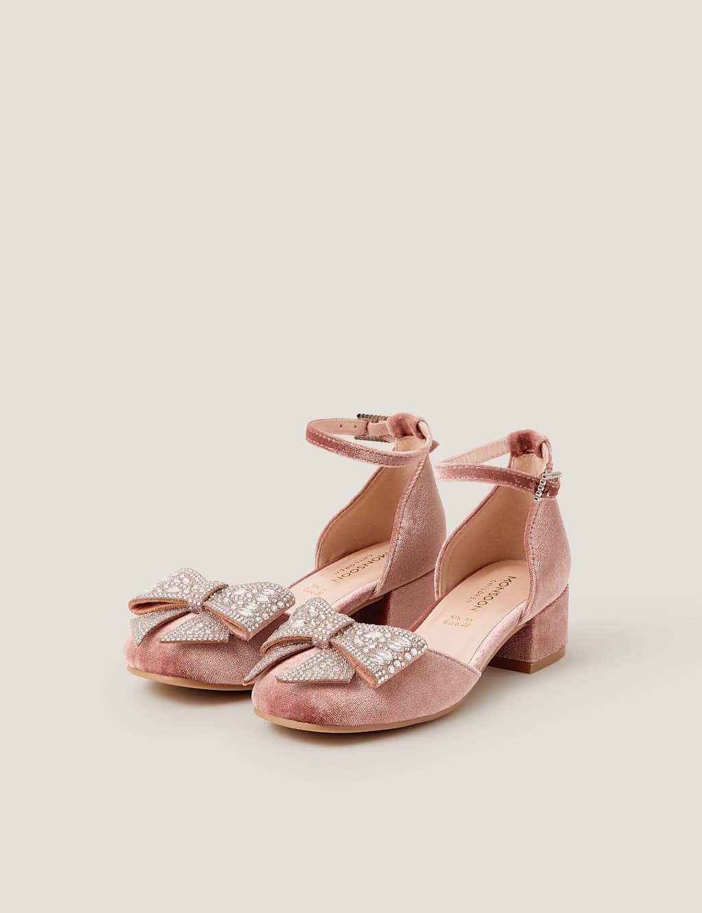 Monsoon Kids' Velvet Bow Party Shoes (7 Small - 3 Large) Pink