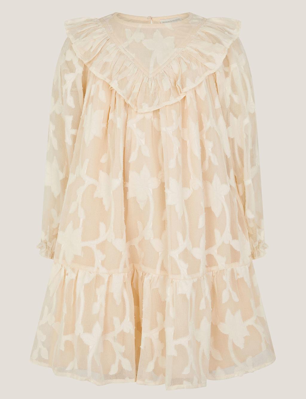 Monsoon Floral Frill Dress (3-13 Yrs) Beige
