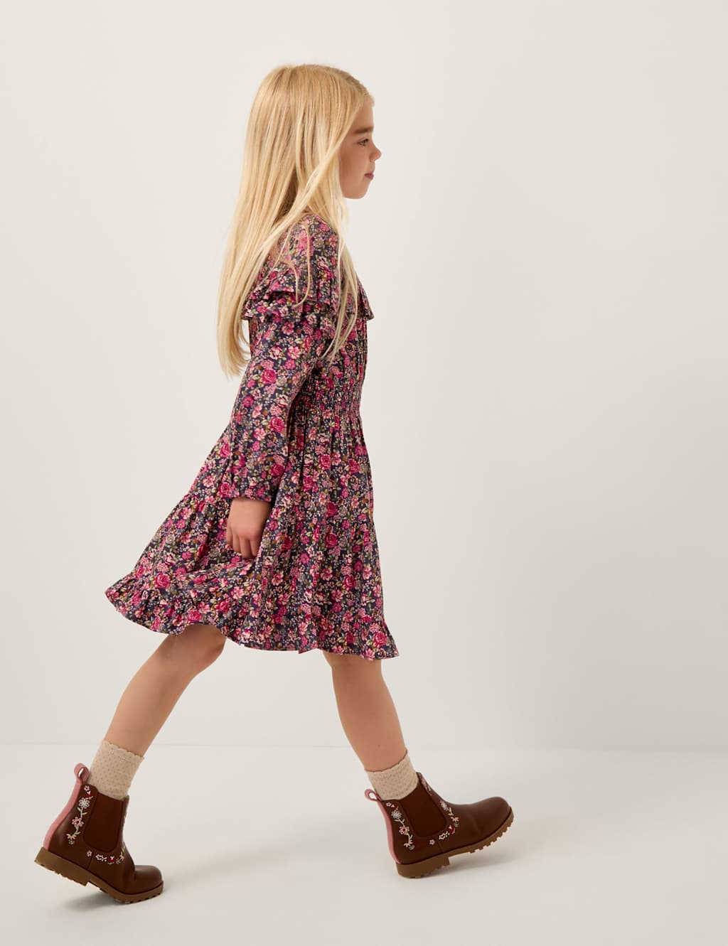 Monsoon Ditsy Floral Ruffle Dress (3-15 Yrs) Navy Mix