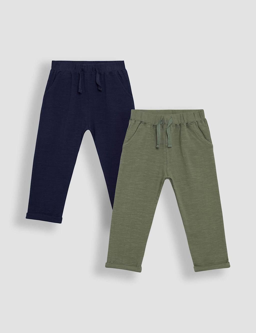 Jojo Maman Bébé Boys 2 Pack Pure Cotton Plain Turn Up Joggers (0-6 Yrs) - 6-12M - Multi, Multi