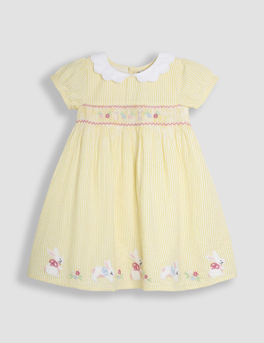 Pure Cotton Bunny Applique Striped Dress (0-5 Yrs)