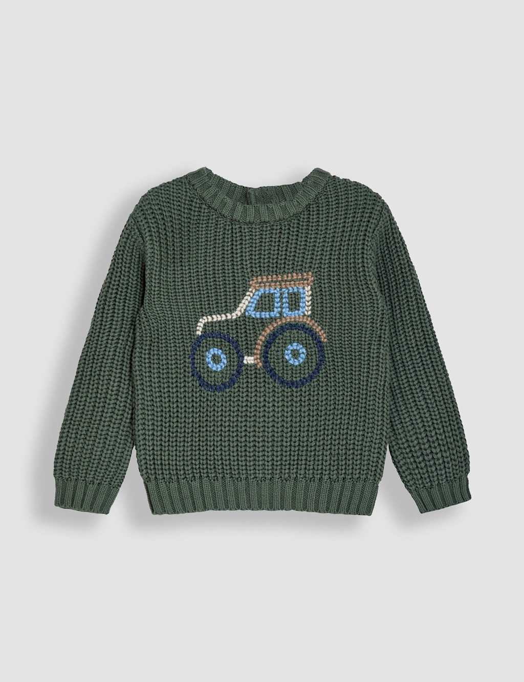Jojo Maman Bébé Boys Pure Cotton Tractor Jumper (0 Mths-5 Yrs) - 12-18 - Khaki Mix, Khaki Mix