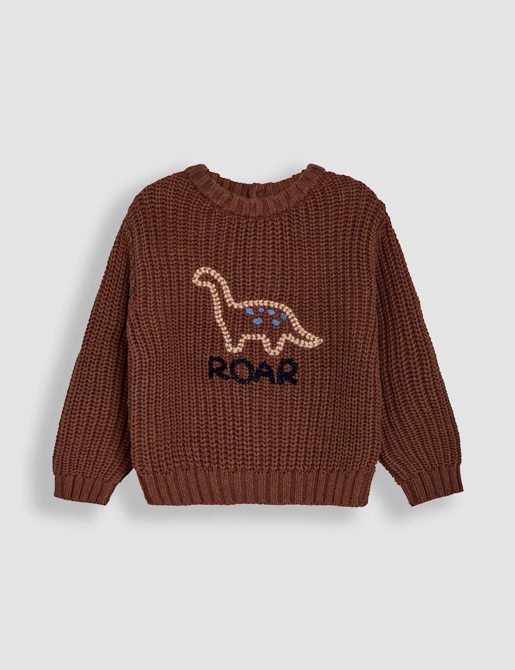 Jojo Maman Bébé Boys Pure Cotton Dinosaur Jumper (0 Mths-5 Yrs) - 6-12M - Brown Mix, Brown Mix