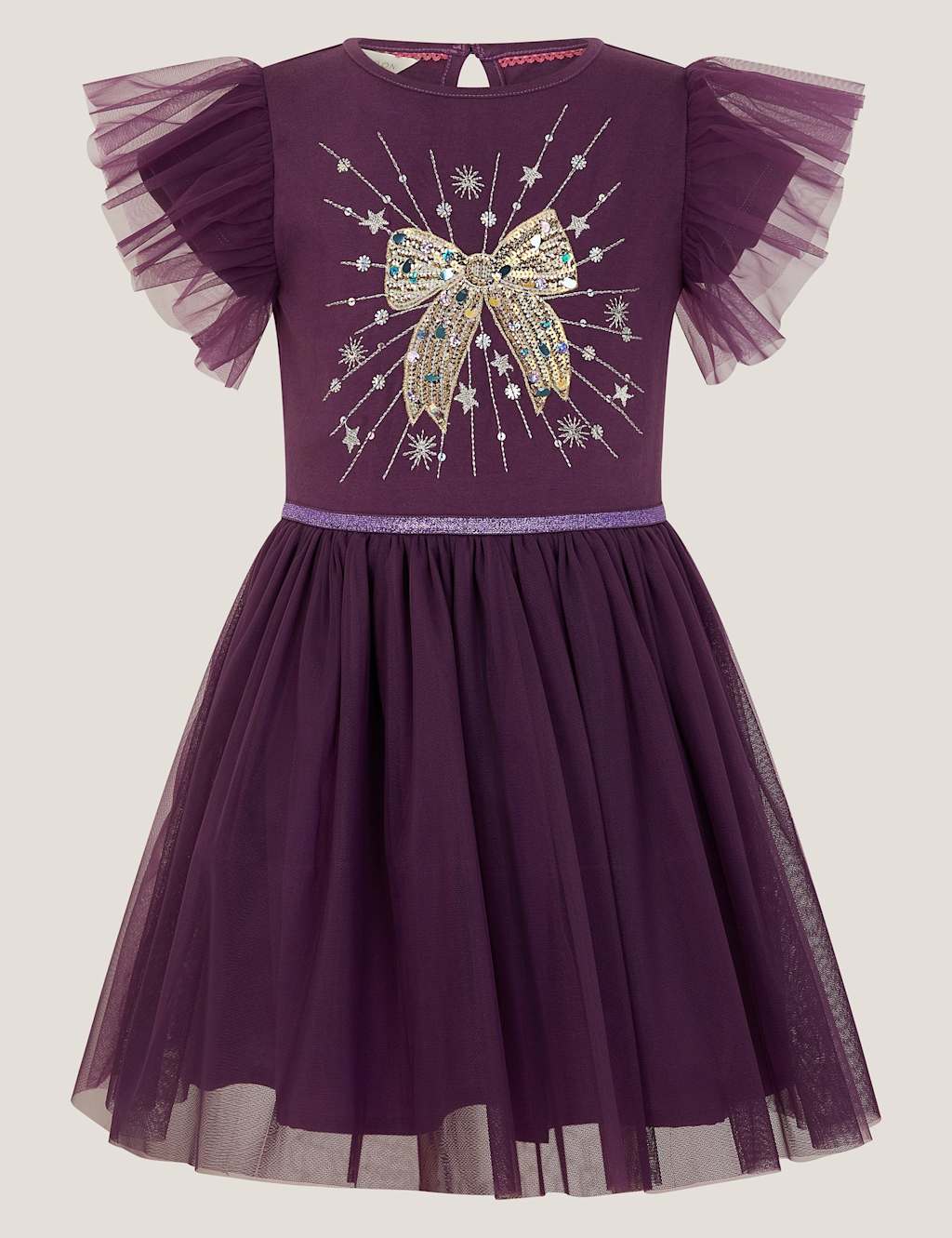 Monsoon Tulle Sequin Bow Dress (3-13 Yrs) Purple Mix