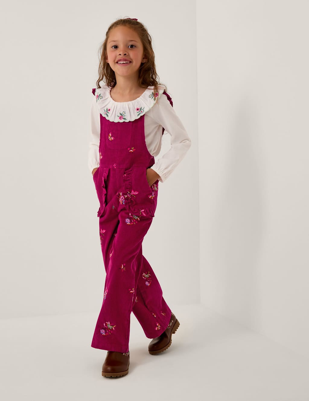 Monsoon Embroidered Corduroy Dungarees (2-13 Yrs) Burgundy