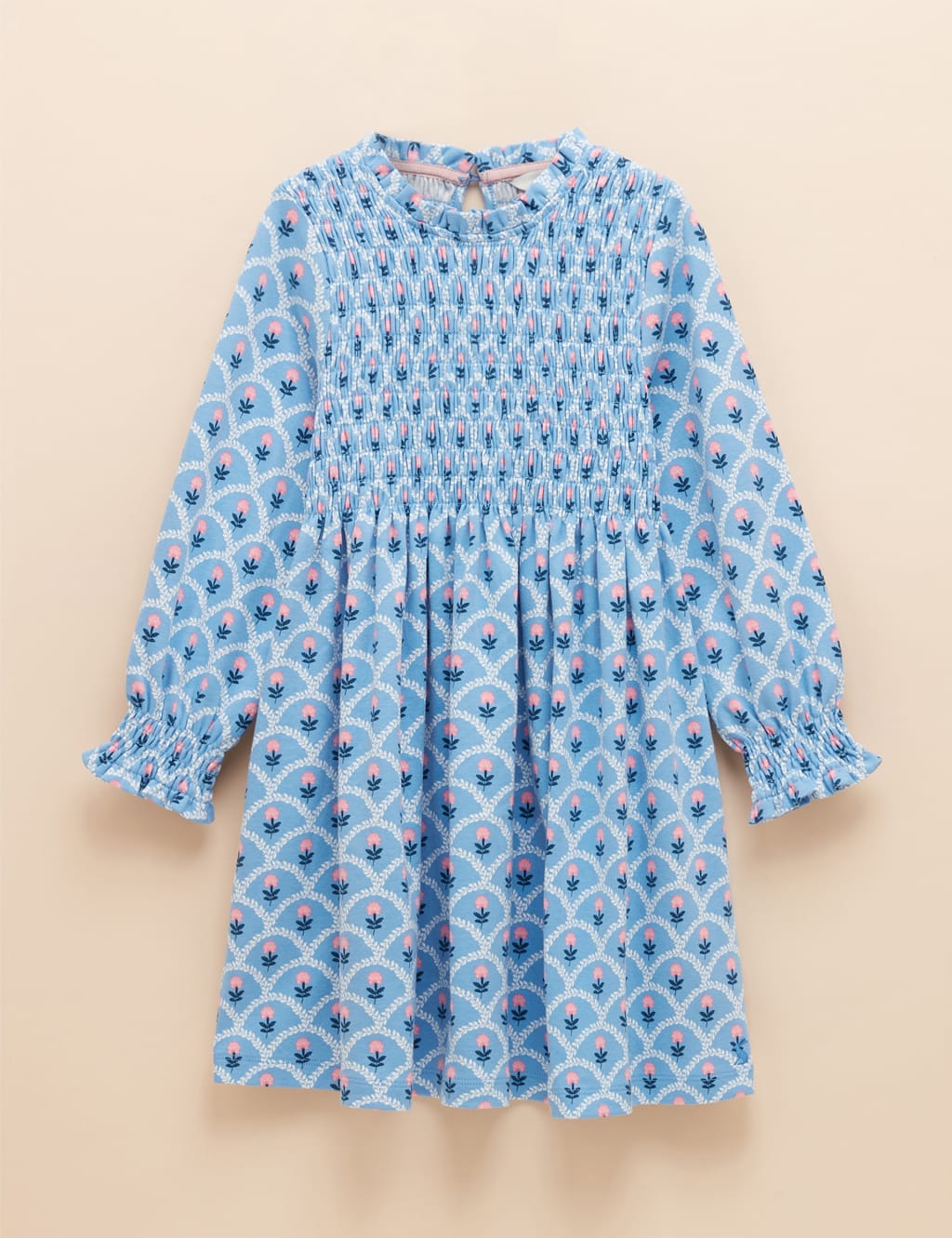 Pure Cotton Shirred Printed Dress (2-11 Yrs)