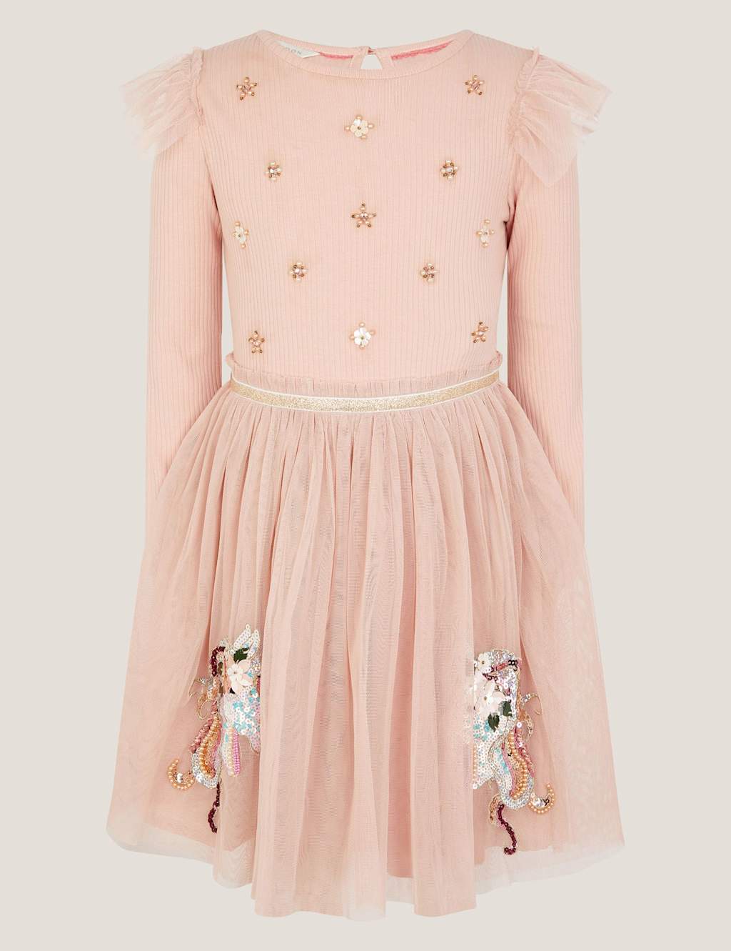 Monsoon Embellished Tulle Party Dress (3-13 Yrs) Pink
