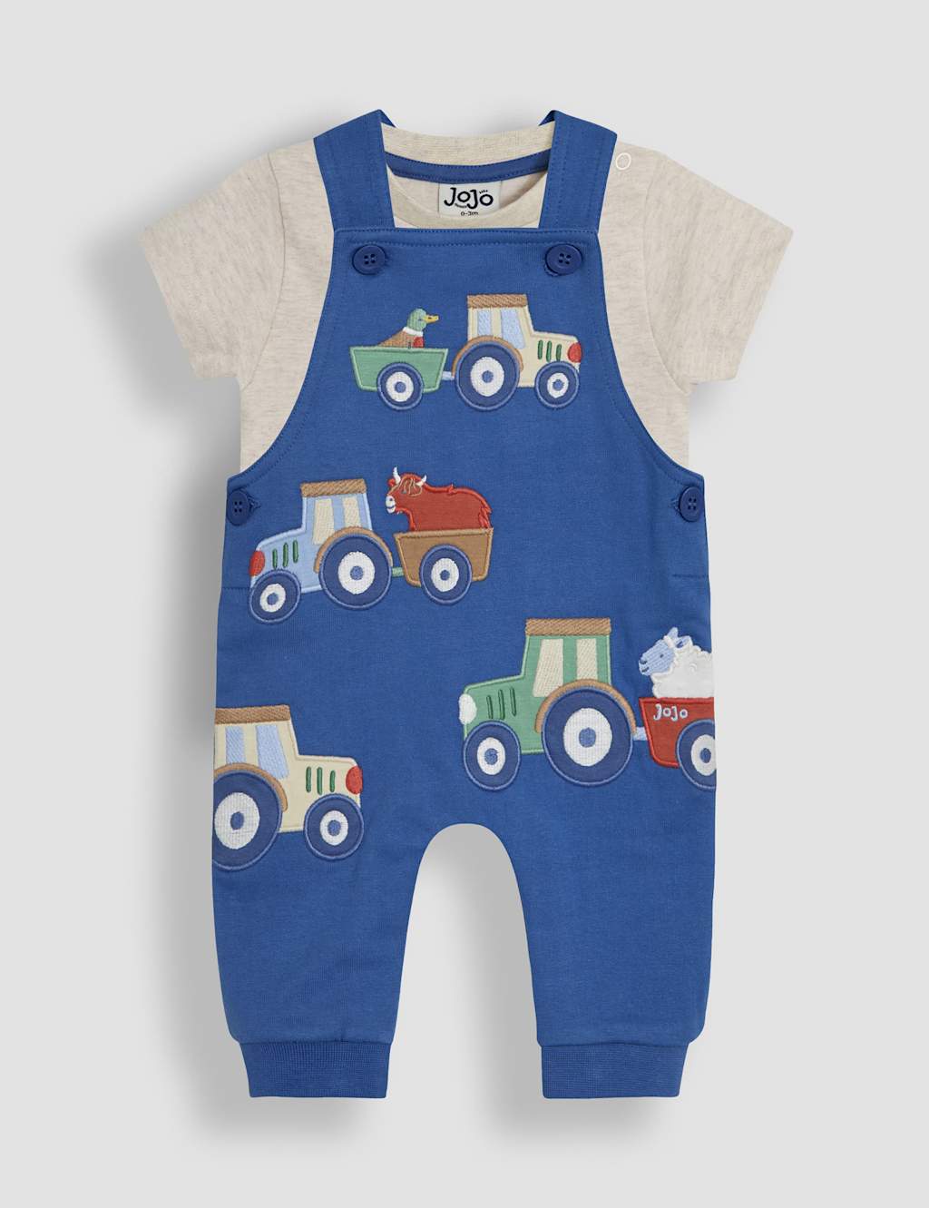 Jojo Maman Bébé Boys 2pc Pure Cotton Dungaree Outfit (0-24 Mths) - 18-24 - Blue Mix, Blue Mix
