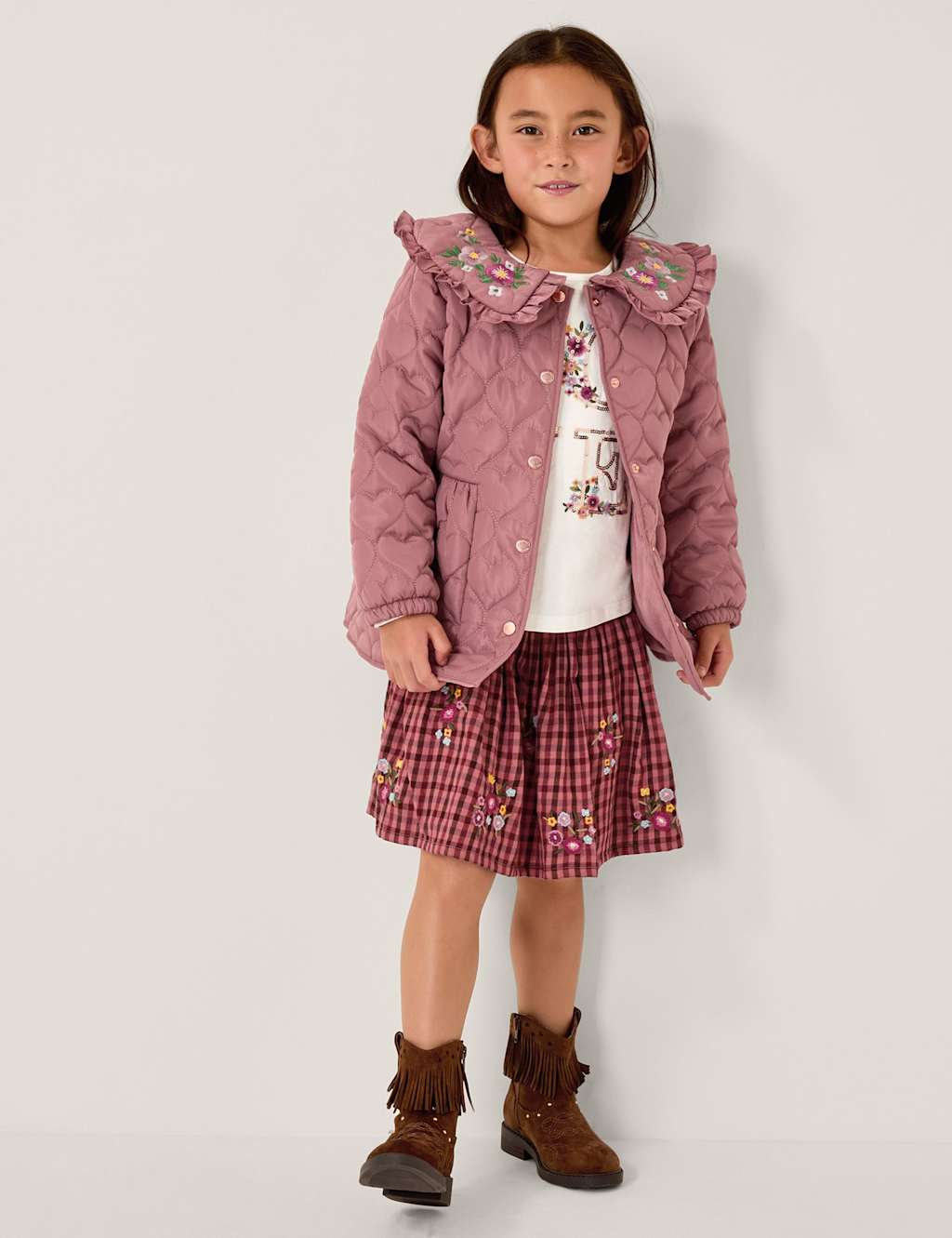 Monsoon Embroidered Heart Quilted Coat (3-13 Yrs) Pink Mix