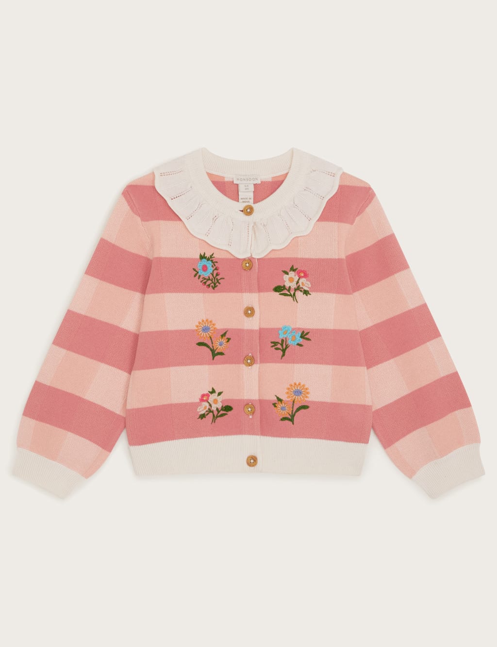 Monsoon Girls Pure Cotton Striped Collared Cardigan (3-13 Yrs) - 9-10Y - Orange Mix, Orange Mix