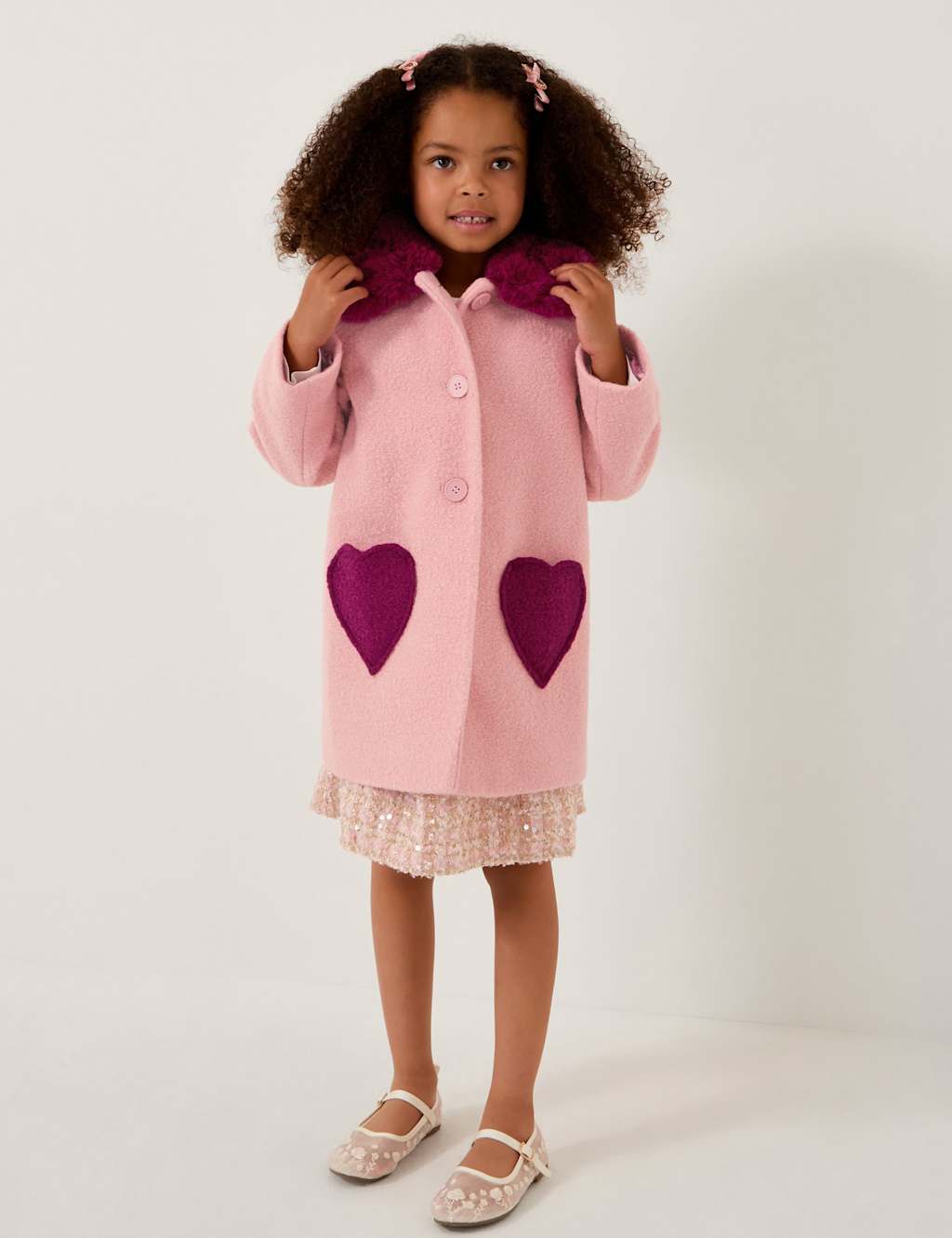 Monsoon Collared Heart Coat (3-13 Yrs) Pink