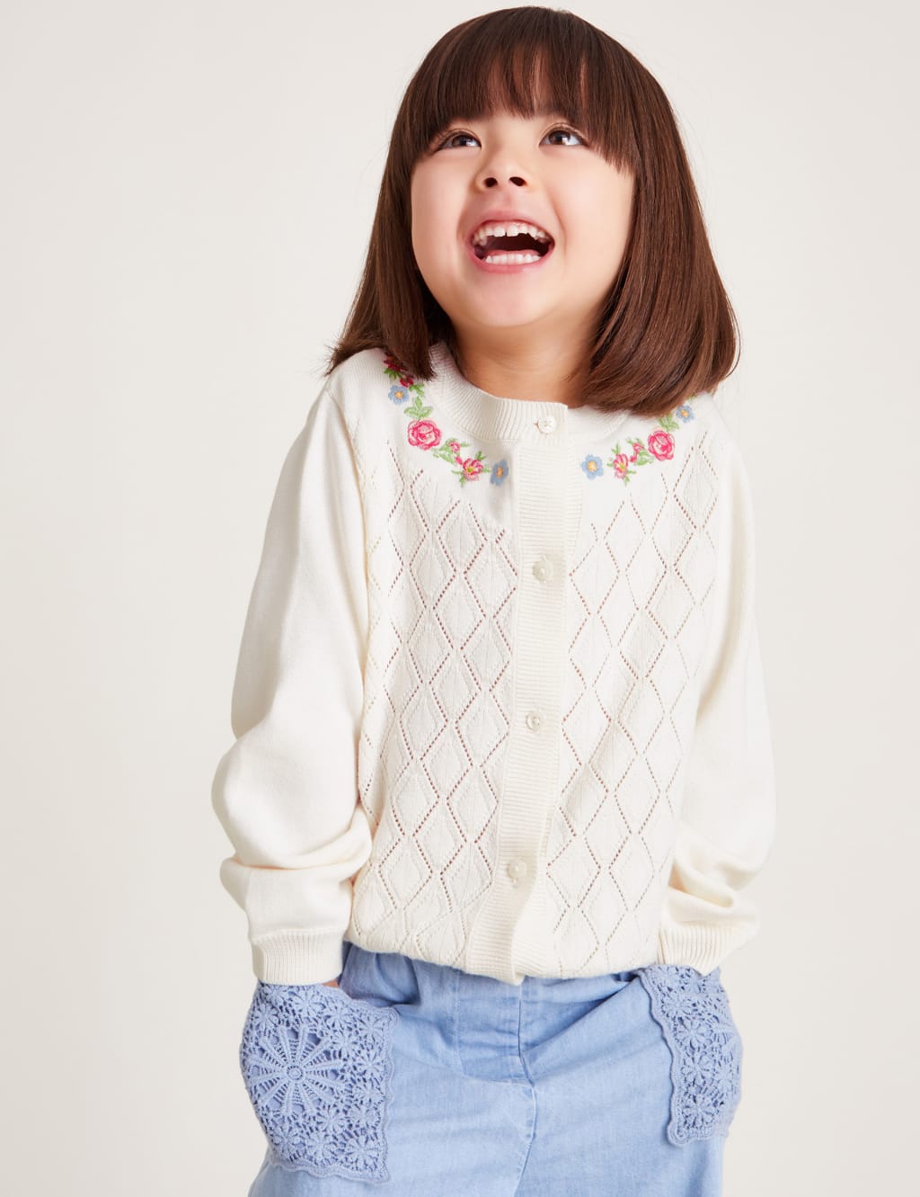 Pure Cotton Floral Embroidered Cardigan (3-15 Yrs)