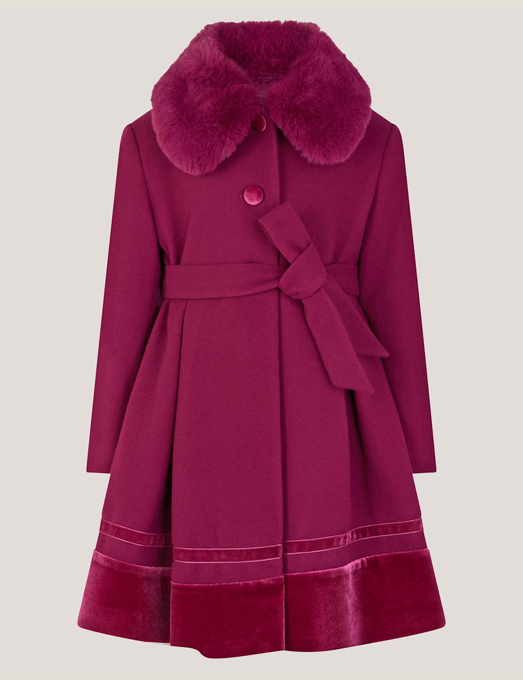Monsoon Faux Fur Coat (3-13 Yrs) Burgundy