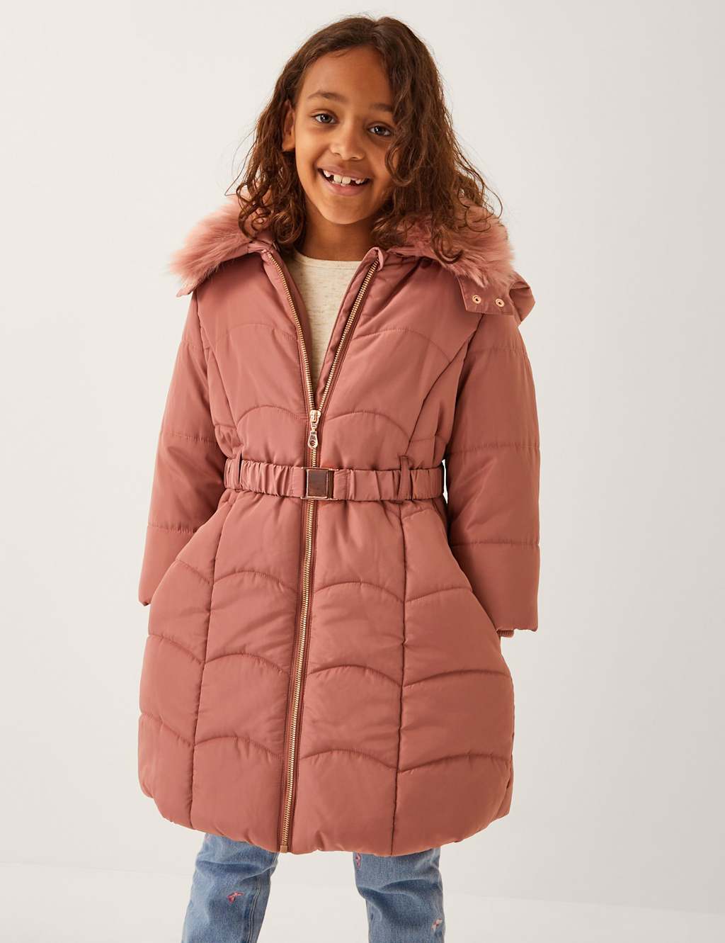 Monsoon Hooded Belted Coat (3-15 Yrs) Pink