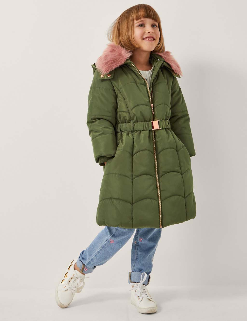 Monsoon Hooded Belted Coat (3-15 Yrs) Green