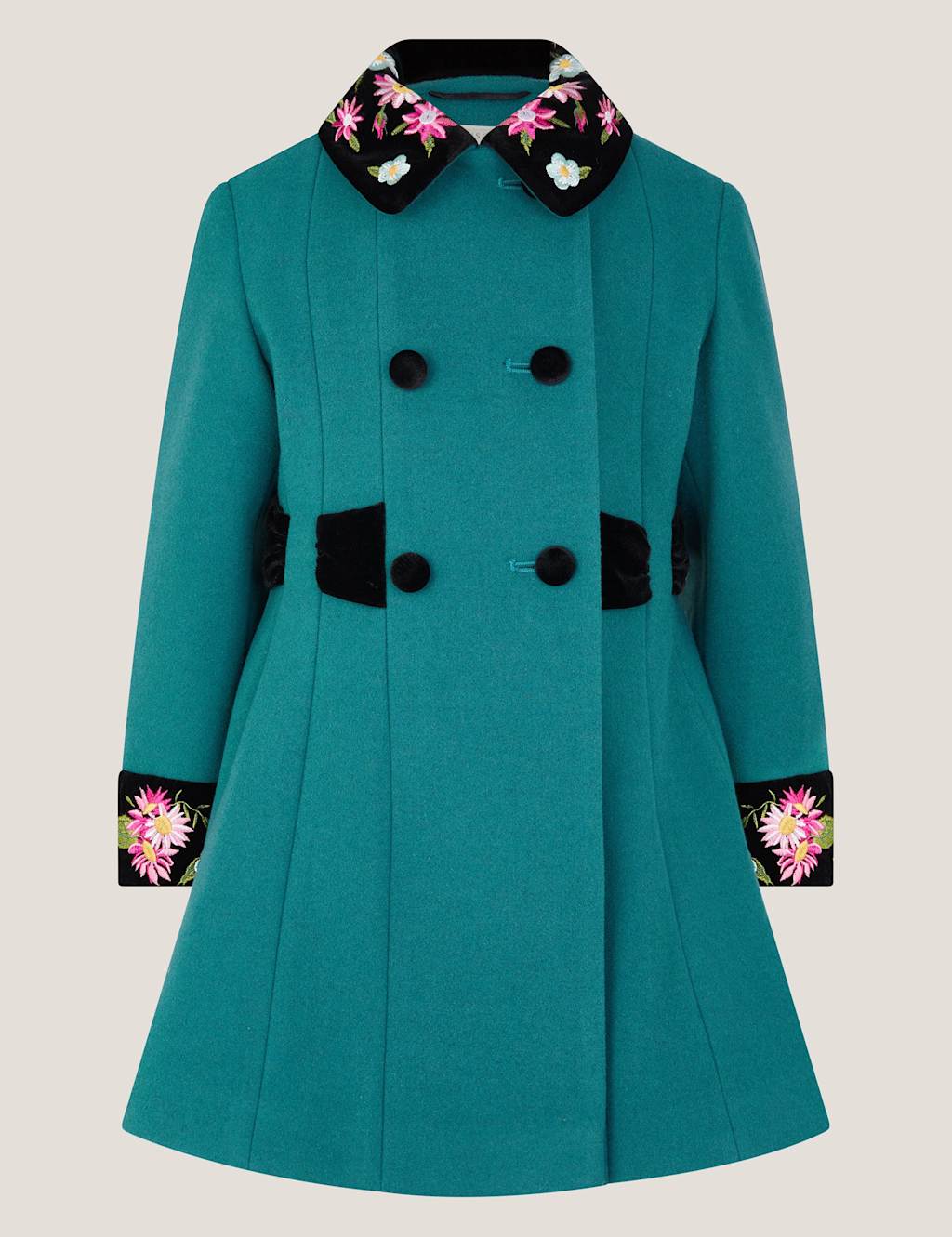Monsoon Floral Embroidered Coat (3-13 Yrs) Teal