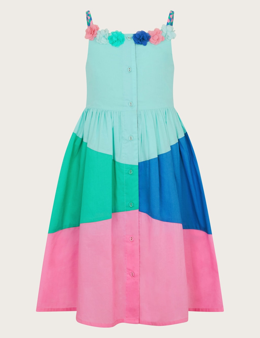 Pure Cotton Appliqué Colour Block Dress (3-15 Yrs)