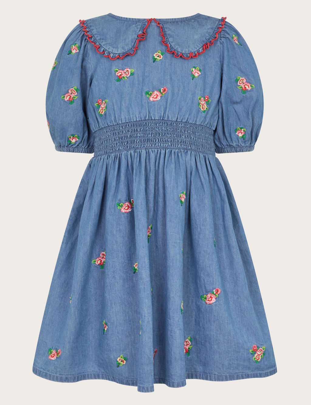 Denim Floral Embroidered Dress (3-13 Yrs)