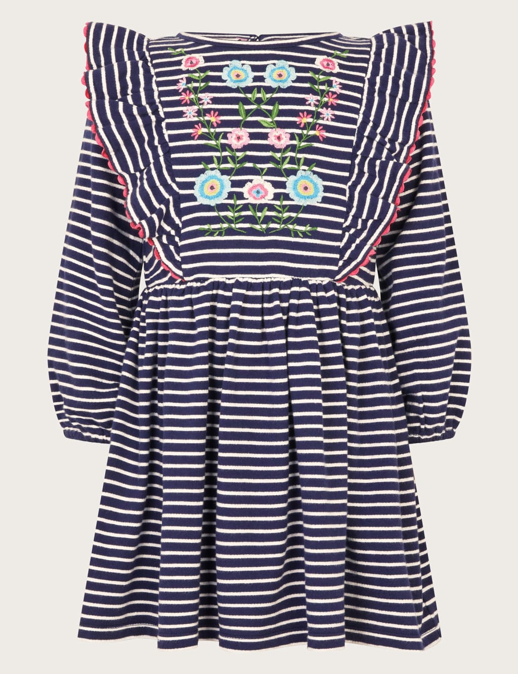 Jersey Striped Embroidered Dress (2-13 Yrs)