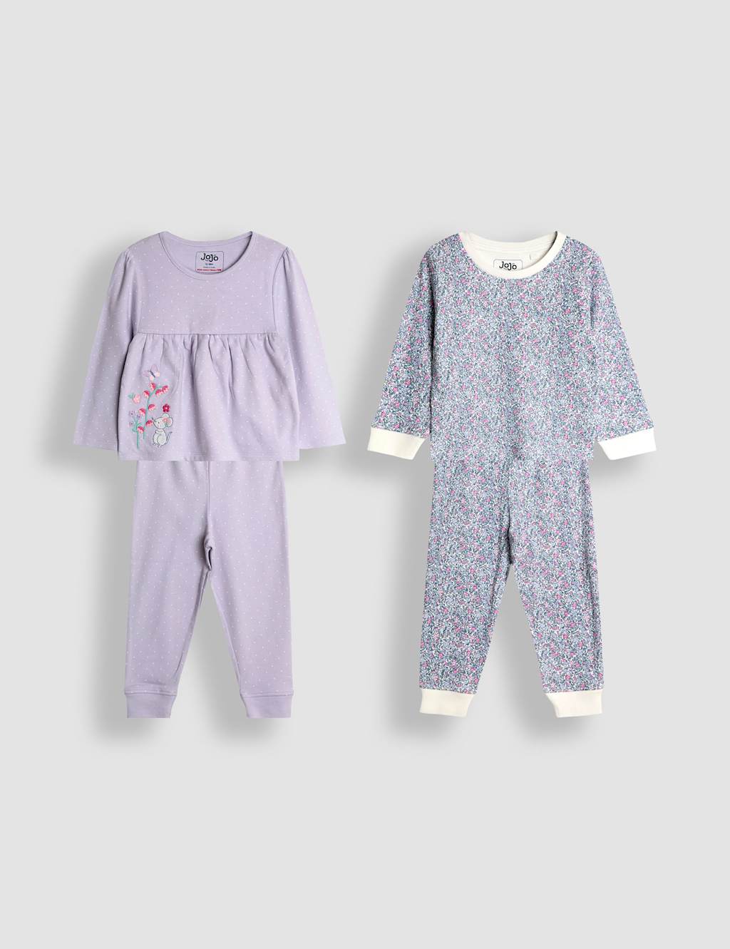 JoJo Maman Bb 2 Pack Pure Cotton Print Pyjama Sets (1-7 Yrs) Purple Mix