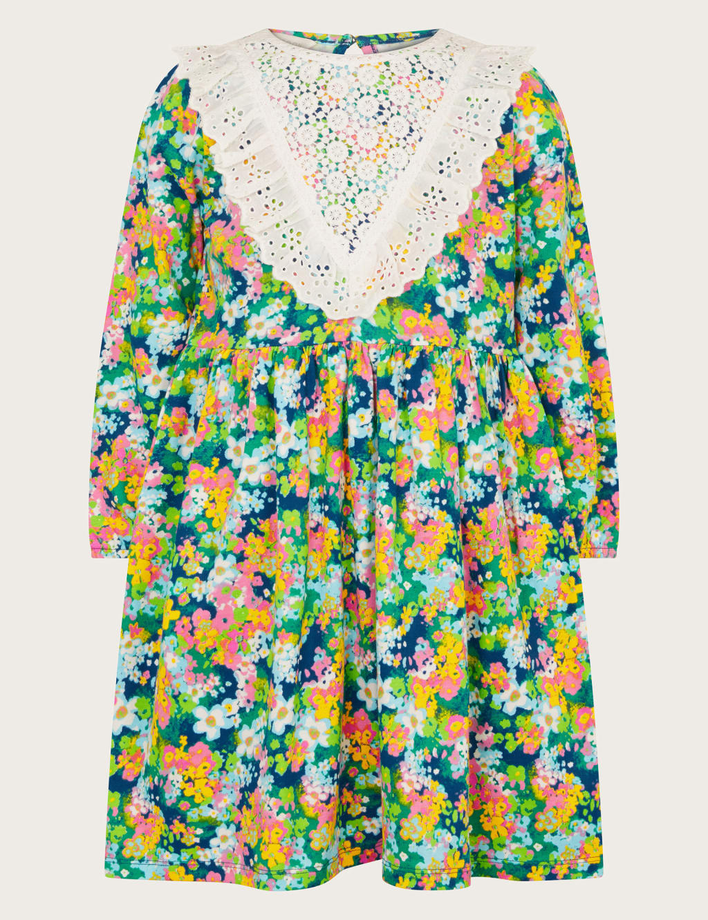 Monsoon Girls Pure Cotton Floral Dress (3-15 Yrs) - 14-15 - Green Mix, Green Mix