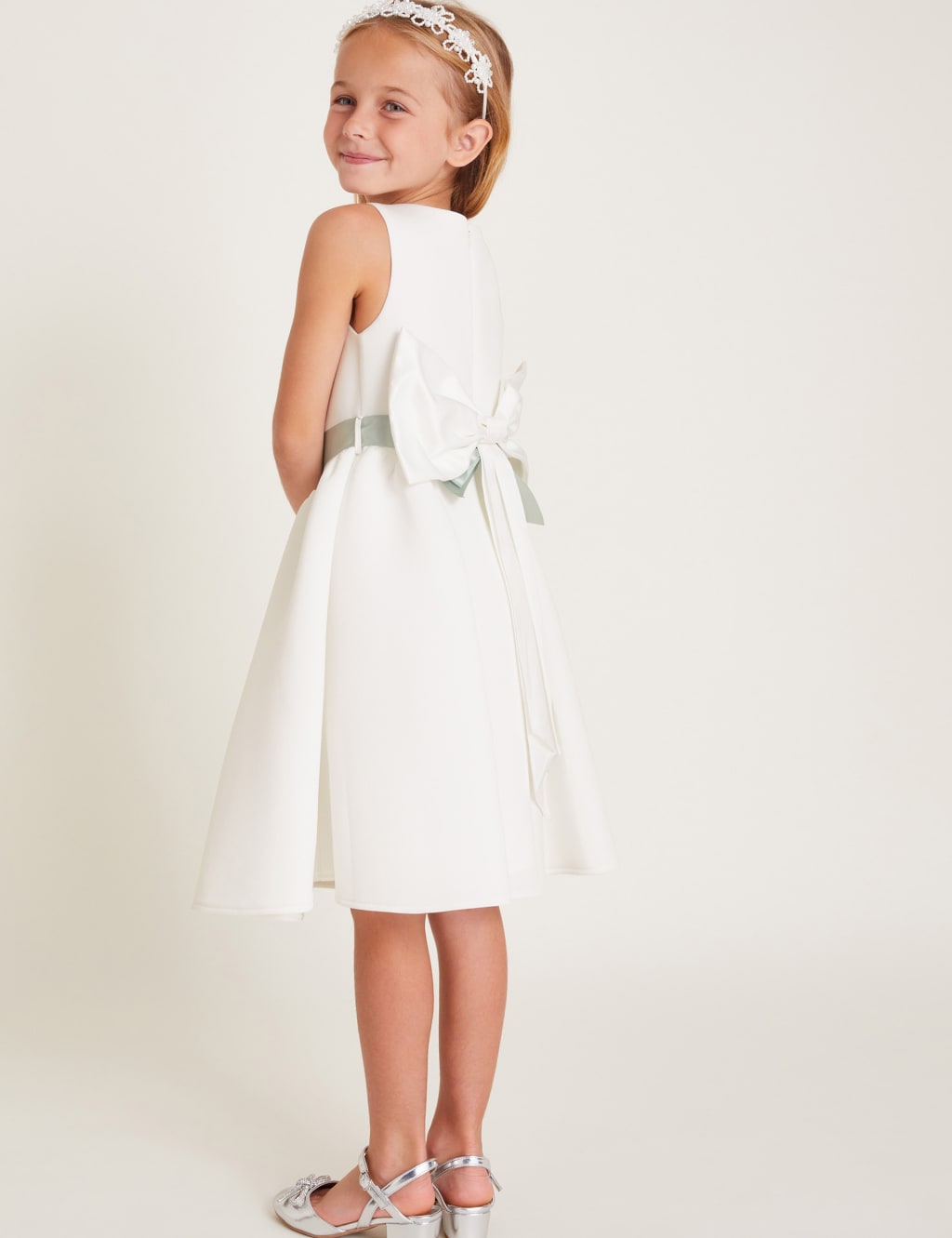 Monsoon Girls Bow Dress (3-13 Yrs) - 9y - Ivory, Ivory