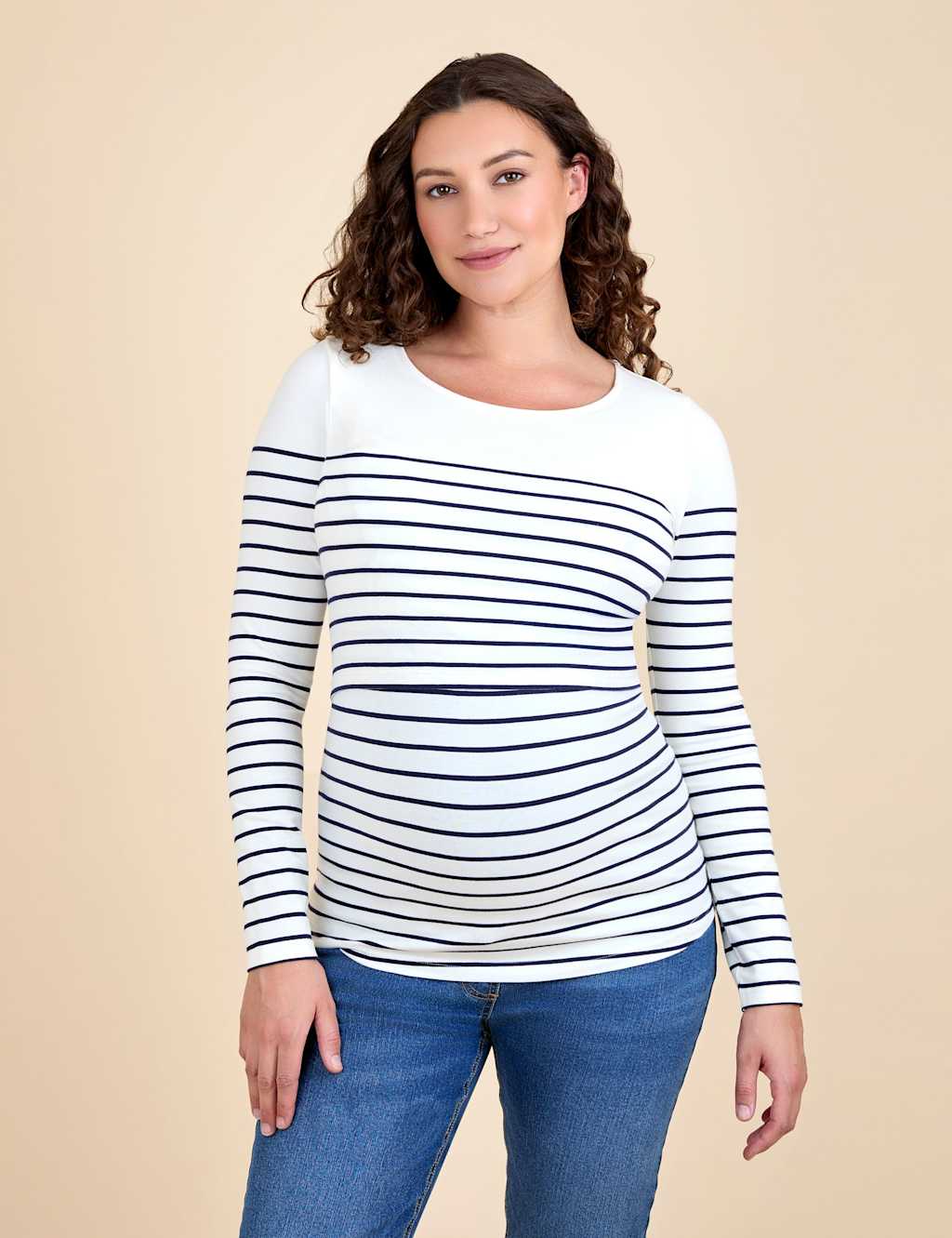 JoJo Maman Bb Maternity Cotton Rich Striped Top White Mix