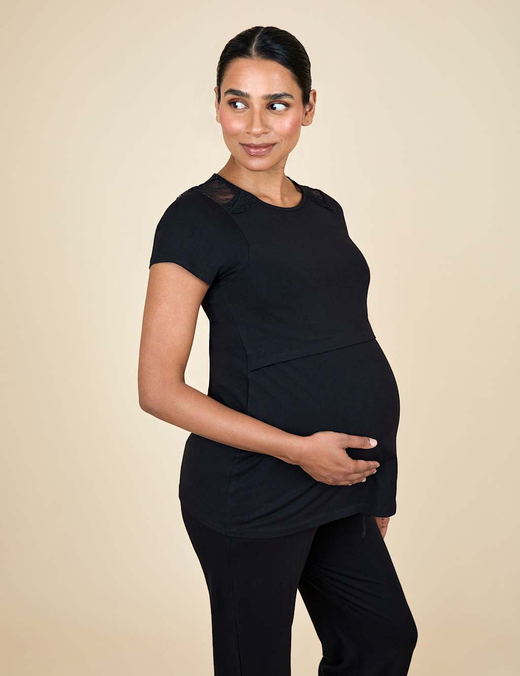 JoJo Maman Bb 2pc Maternity and Nursing Lace Pyjama Set Black