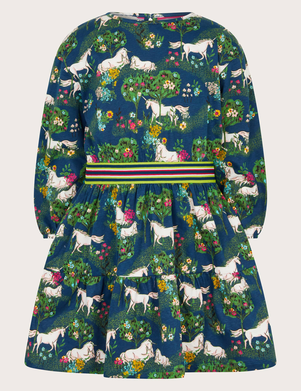 Monsoon Girls Pure Cotton Unicorn Dress (3-13 Yrs) - 3-4 Y - Navy Mix, Navy Mix