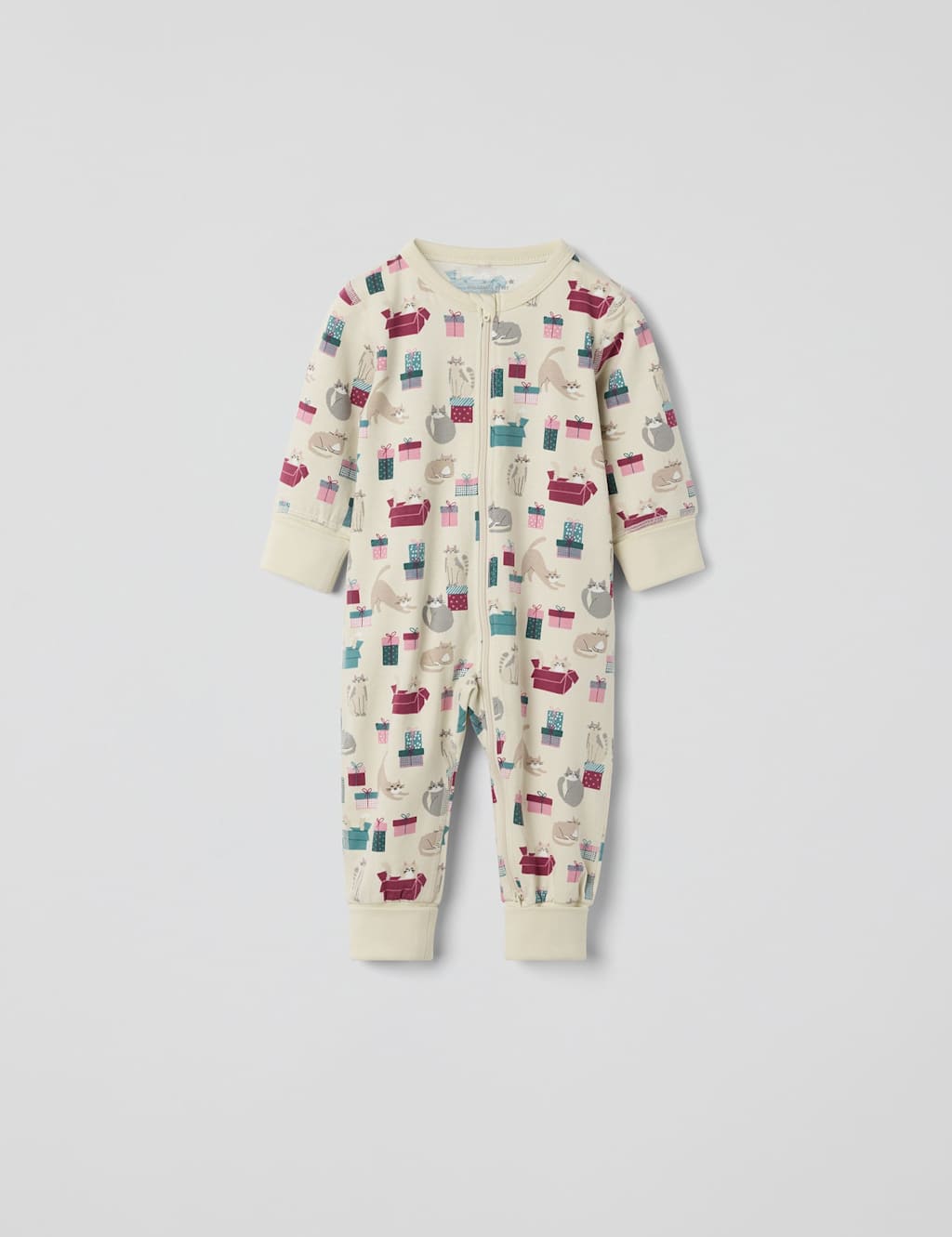 Polarn O. Pyret Cotton Rich Cat Sleepsuit (0-4 Yrs) Beige Mix