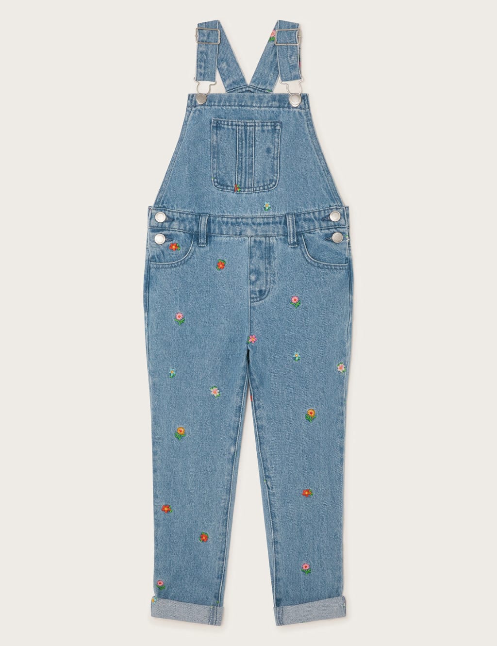 Denim Floral Dungarees (2-13 Yrs)