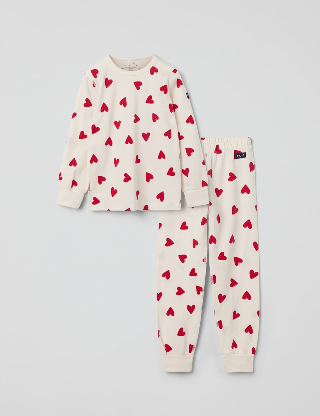 Polarn O. Pyret Cotton Rich Heart Pyjamas (1-10 Yrs) Beige Mix