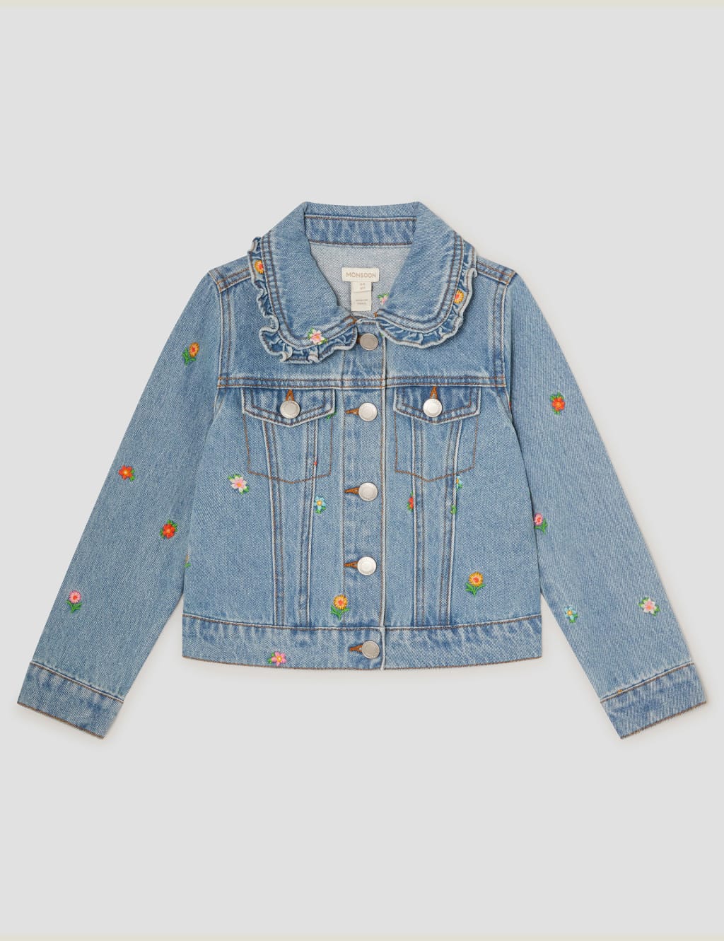 Monsoon Girls Denim Floral Jacket (3-13 Yrs) - 7-8 Y - Blue Mix, Blue Mix