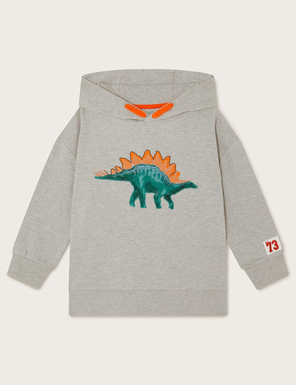 Monsoon Boys Cotton Rich Dinosaur Hoodie (2-13 Yrs) - 5-6 Y - Grey Mix, Grey Mix