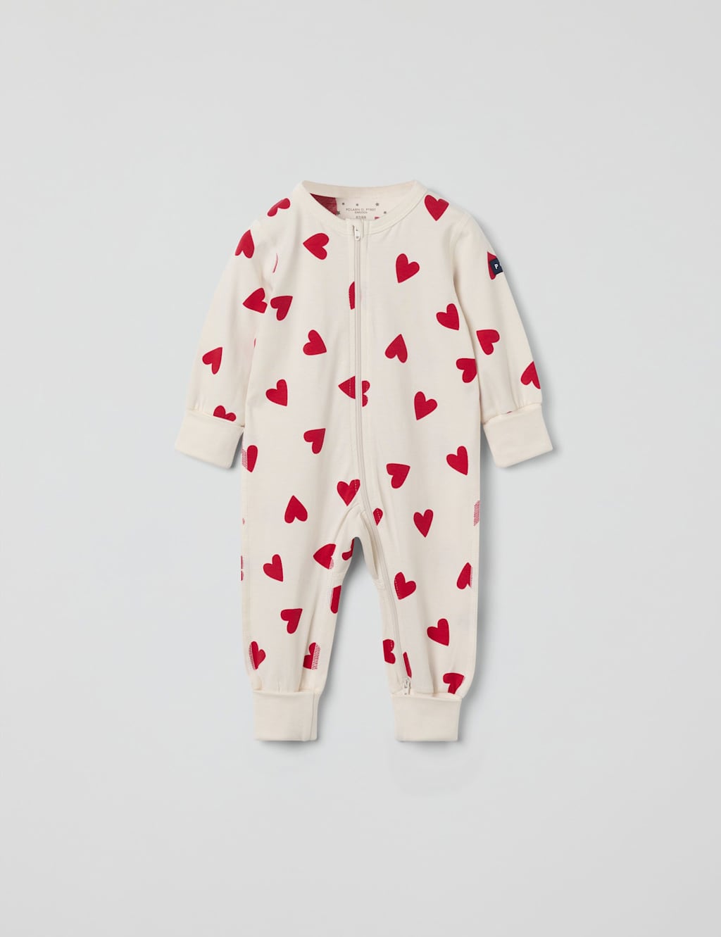 Polarn O. Pyret Cotton Rich Heart Print Sleepsuit (0-4 Yrs) White Mix