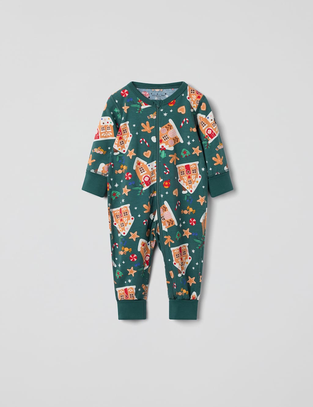 Polarn O. Pyret Cotton Rich Gingerbread House Sleepsuit (0-4 Yrs) Green Mix