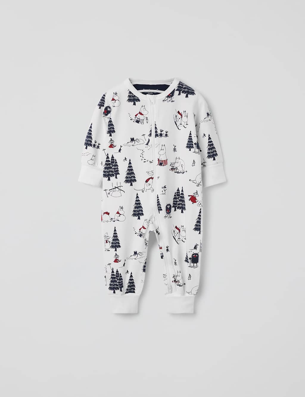 Polarn O. Pyret Cotton Rich Winter Moomin Print Sleepsuit (0-4 Yrs) White Mix