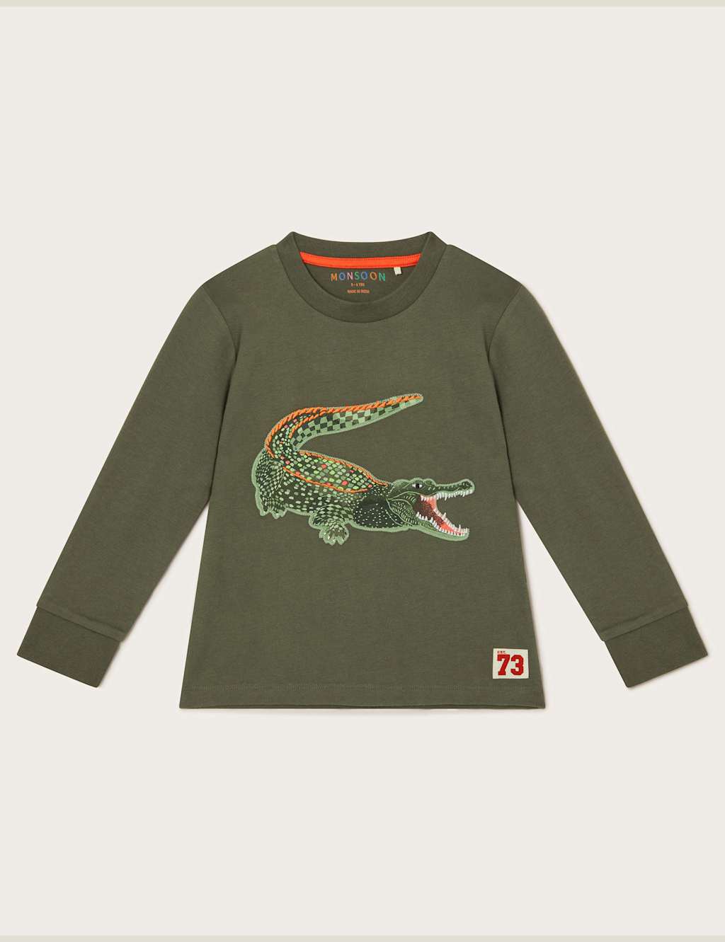 Monsoon Boys Pure Cotton Crocodile T-Shirt (2-13 Yrs) - 5-6 Y - Khaki Mix, Khaki Mix