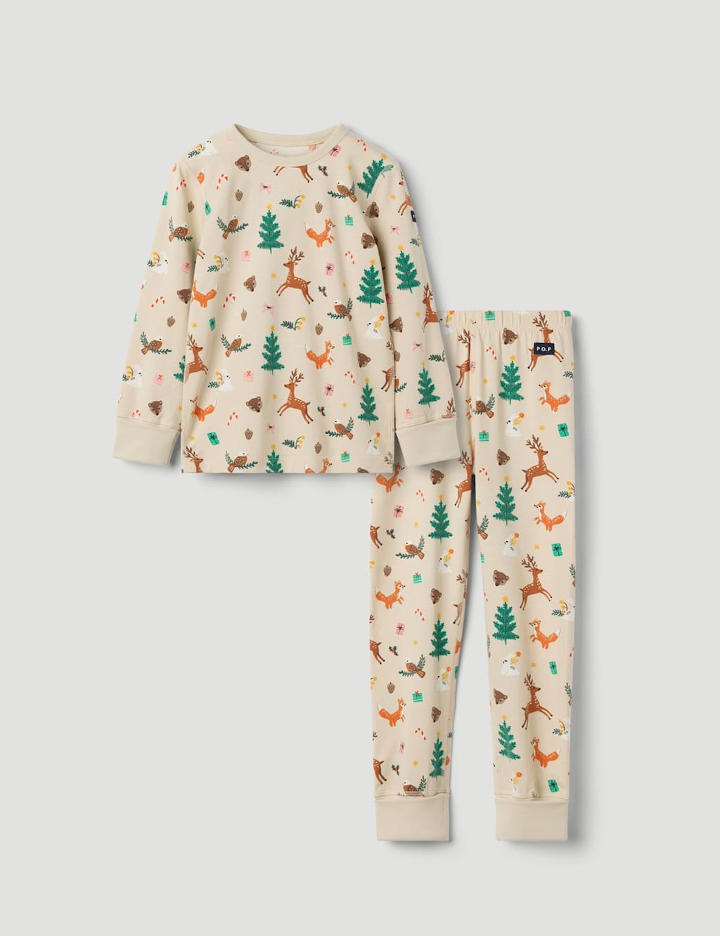Polarn O. Pyret Cotton Rich Forest Animals Pyjamas (1-10 Yrs) Beige Mix