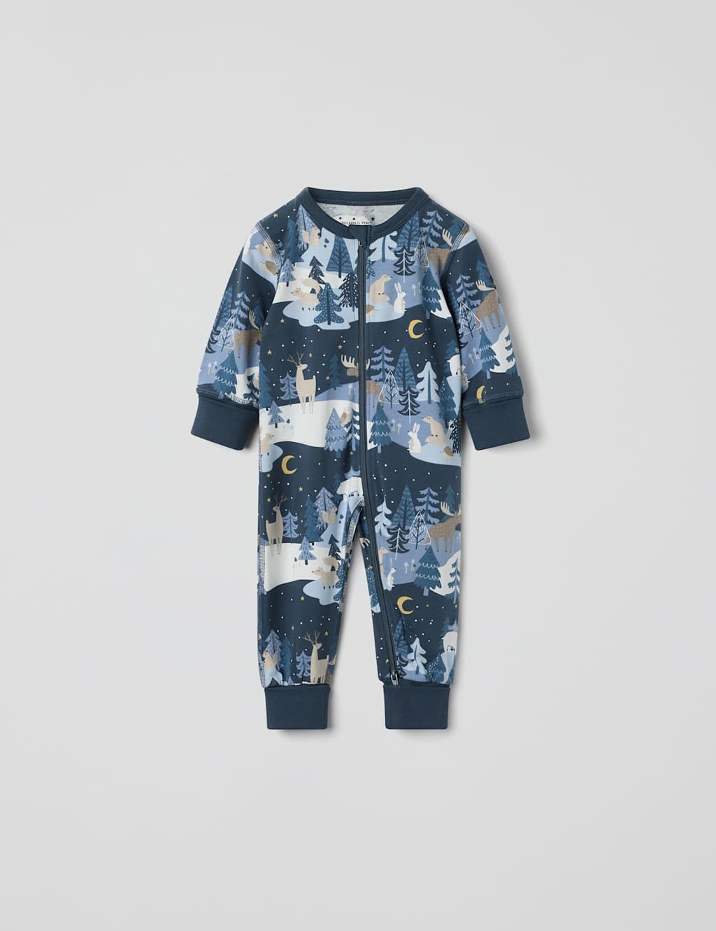 Polarn O. Pyret Cotton Rich Winter Animal Sleepsuit (0-4 Yrs) Navy Mix