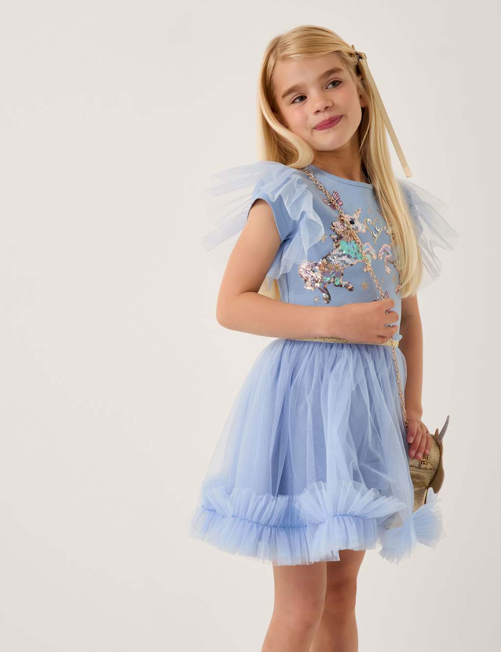 Monsoon Unicorn Embellished Dress (3-13 Yrs) Blue