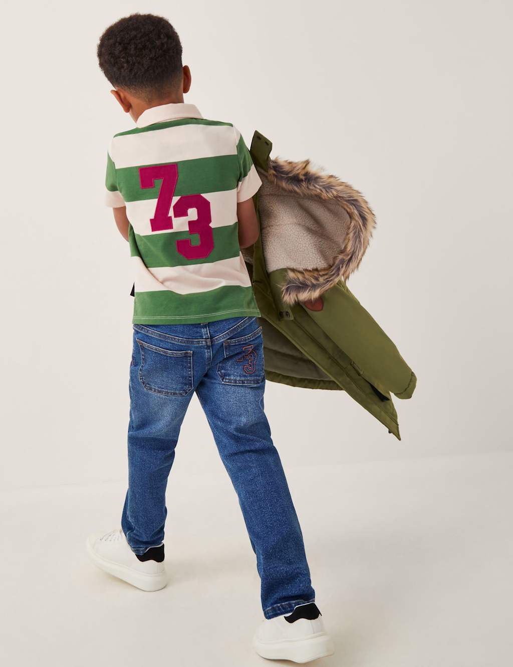 Monsoon Pure Cotton Striped Polo T-Shirt (2-13 Yrs) Green Mix