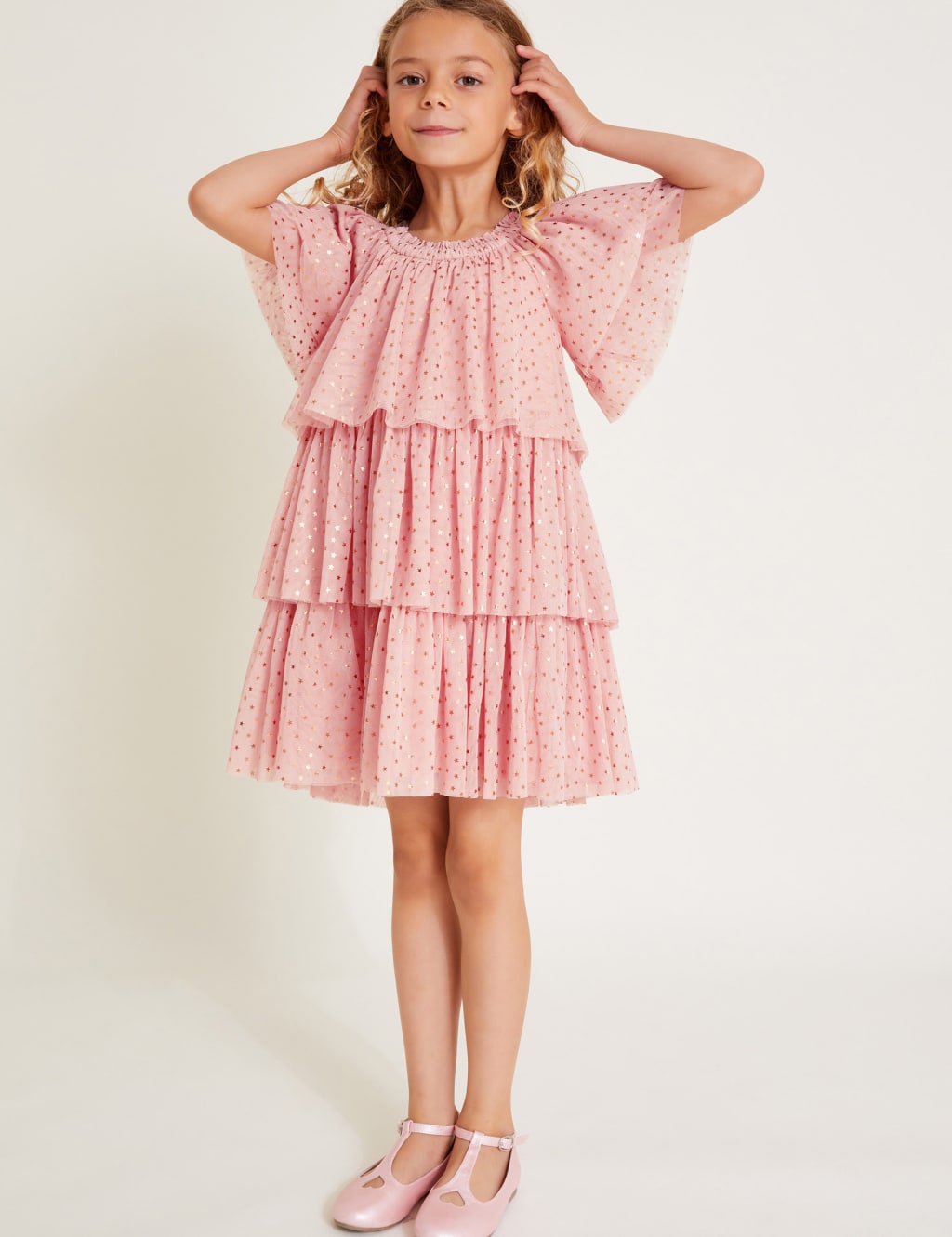 Mesh Metallic Star Tiered Dress (3-15 Yrs)