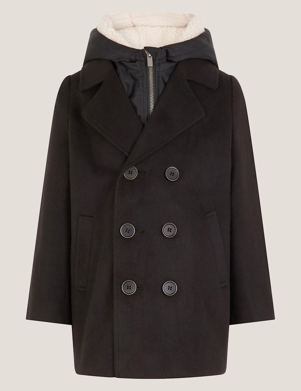 Monsoon Zip Through Hooded Pea Coat (2-13 Yrs) Black